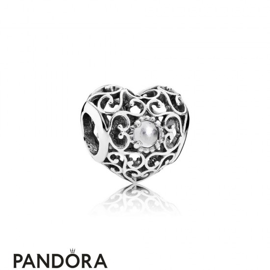 Pandora Birthday Charms April Signature Heart Charm Rock Crystal Jewelry