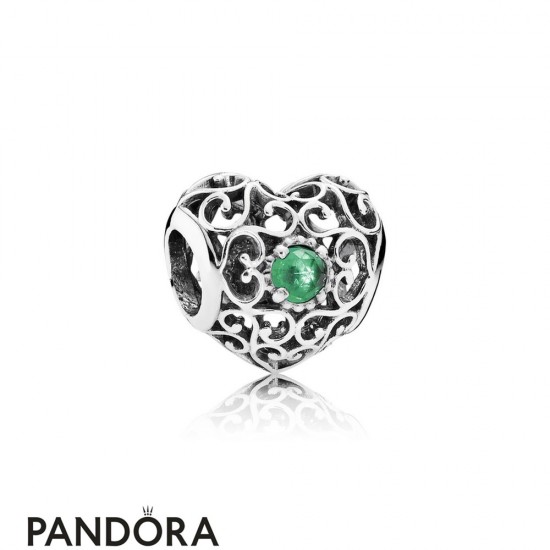Pandora Birthday Charms May Signature Heart Charm Royal Green Crystal Jewelry