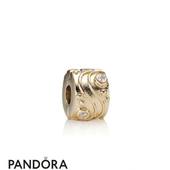 Pandora Clips Charms Babbling Brook Abstract Gold Clip Diamonds Jewelry