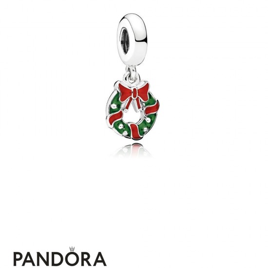 Women's Pandora Holiday Wreath Pendant Charm Berry Red Green Enamel Jewelry