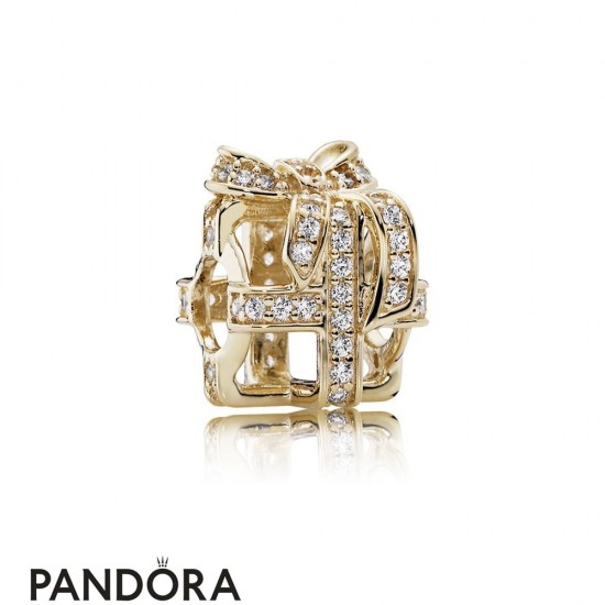 Pandora Holidays Charms Christmas All Wrapped Up Charm Clear Cz 14K Gold Jewelry