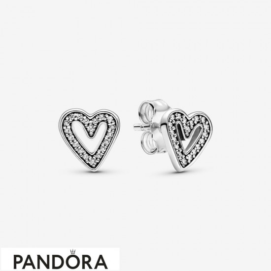 Women's Pandora Sparkling Hearts Sketch Earrings Studs Jewelry