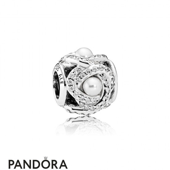 Pandora Sparkling Paves Charms Luminous Love Knot White Crystal Pearl Clear Cz Jewelry