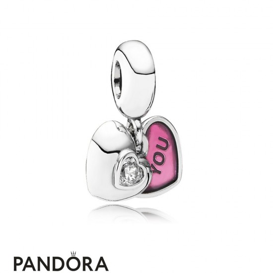 Pandora Sparkling Paves Charms You Me Two Part Pendant Charm Clear Cz Fuchsia Enamel Jewelry