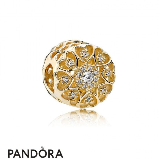 Pandora Symbols Of Love Charms Hearts Of Gold Charm Clear Cz 14K Gold Jewelry
