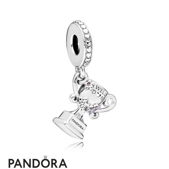 Women's Pandora Achievement Trophy Dangle Charm Pink Crystal Lilac Enamel Jewelry