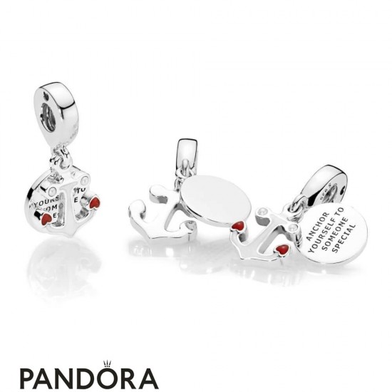 Women's Pandora Anchor Of Love Dangle Charm Red & Black Enamel Jewelry