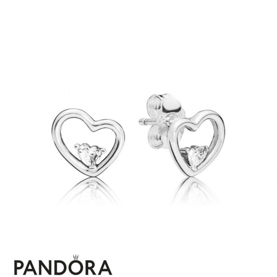 Women's Pandora Asymmetric Hearts Of Love Stud Earrings Jewelry