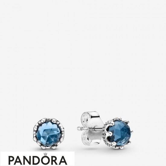 Women's Pandora Blue Sparkling Crown Stud Earrings Jewelry