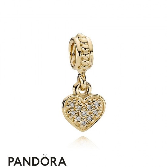 Pandora Collections Pave Hanging Heart Pendant Charm 14K Gold Diamond Jewelry