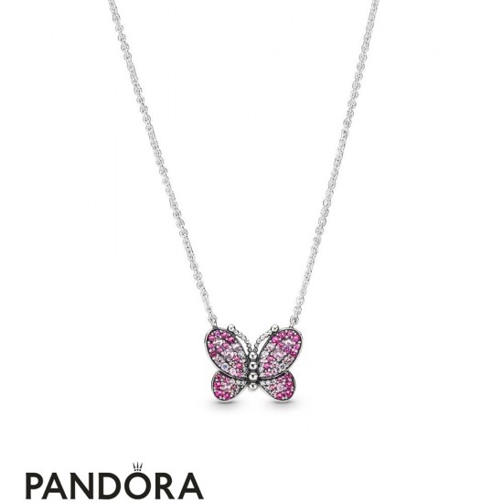 Women's Pandora Dazzling Pink Butterfly Necklace Jewelry