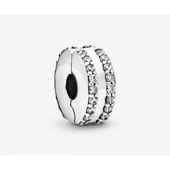 Women's Pandora Double Lined Pave Clip Charm Jewelry