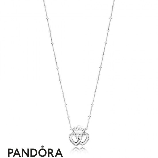 Women's Pandora Interlocked Crown Hearts Necklace Jewelry