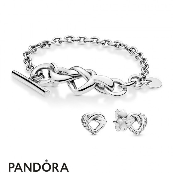 Women's Pandora Knotted Hearts Bracelet And Earring Gift Set Jewelry