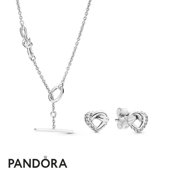 Women's Pandora Knotted Hearts Necklace And Earring Set Jewelry