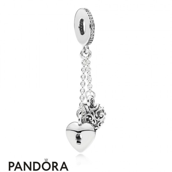 Women's Pandora Lock And Heart Chained Hanging Charm Jewelry