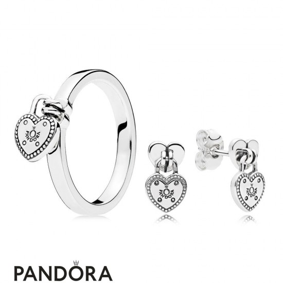Women's Pandora Love Lock Ring And Earring Set Jewelry
