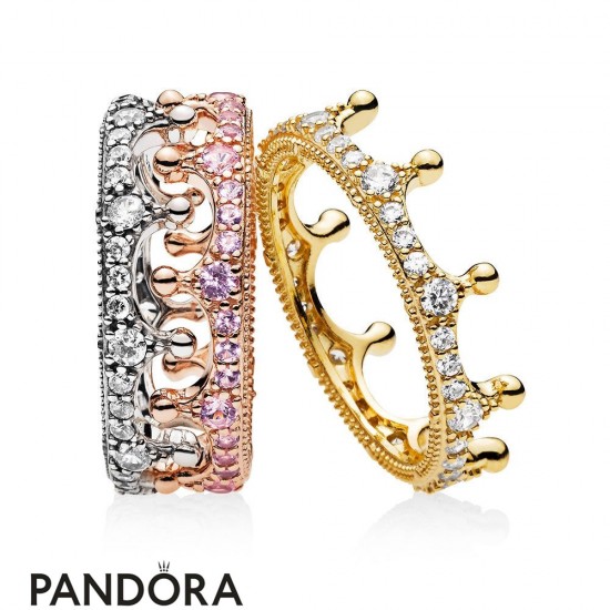 Women's Jewelry Pandora Mixed Metals Enchanted Crown Ring Stack Jewelry