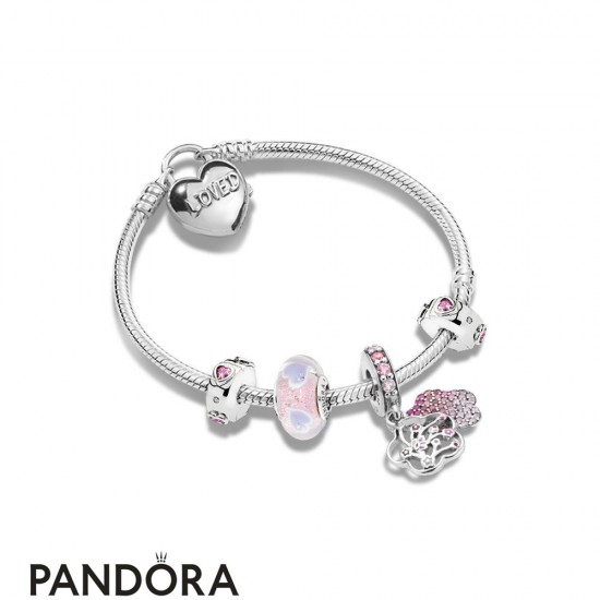 Women's Pandora Peach Flower Love Bracelet Jewelry