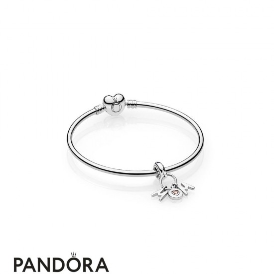 Women's Pandora Perfect Mom Bangle Gift Set Pink Liliac Crystals Jewelry