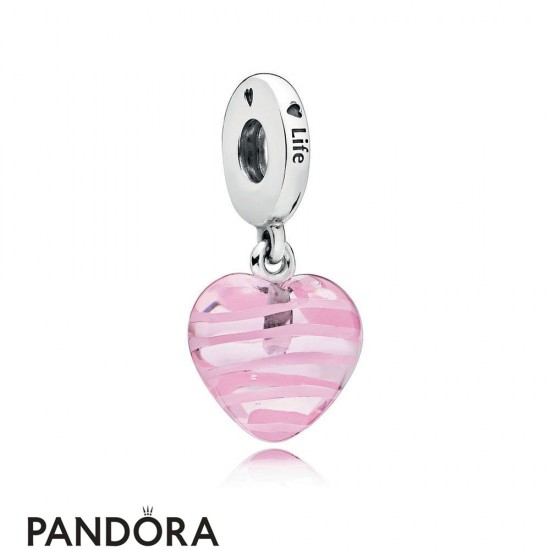 Women's Pandora Pink Ribbon Heart Dangle Charm Murano Glass Jewelry