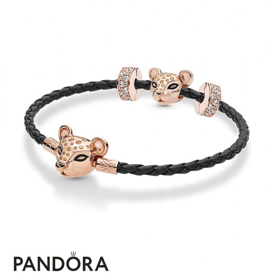 Pandora Rose Leather Lioness Bracelet Set Jewelry