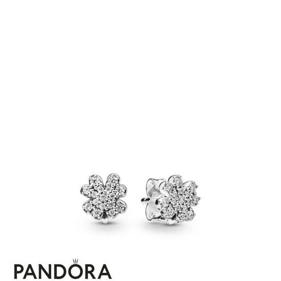 Women's Pandora Silver Radiant Lucky Four Leaf Clover Earring Studs Jewelry