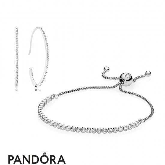 Women's Pandora Simply Sparkle Earrings And Bracelet Set Jewelry