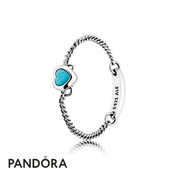 Women's Pandora Spirited Heart Ring Cyan Blue Crystal Jewelry