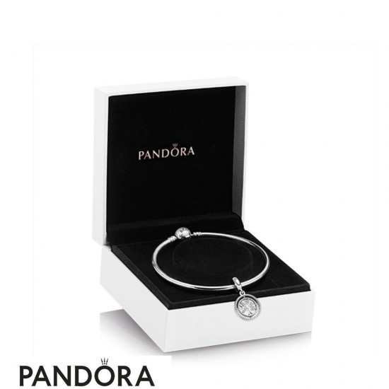 Women's Pandora Sterling Silver Family Tree Bangle Gift Set Jewelry