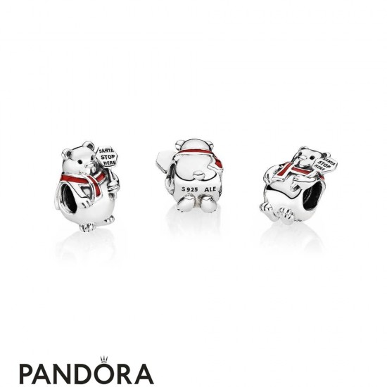 Pandora Winter Collection Christmas Polar Bear Charm Berry Red Enamel Jewelry
