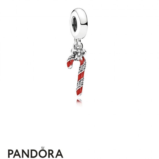 Pandora Winter Collection Sparkling Candy Cane Pendant Charm Berry Red Enamel Jewelry