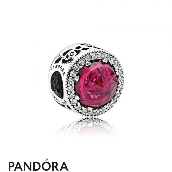 Pandora Disney Charms Belle's Radiant Rose Charm Cerise Crystals Cubic Zirconia Jewelry
