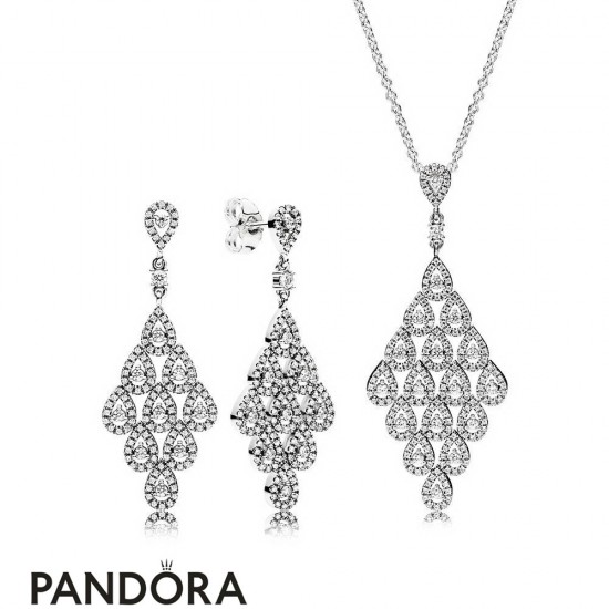 Women's Pandora Cascading Glamour Necklace And Earrings Gift Set Jewelry