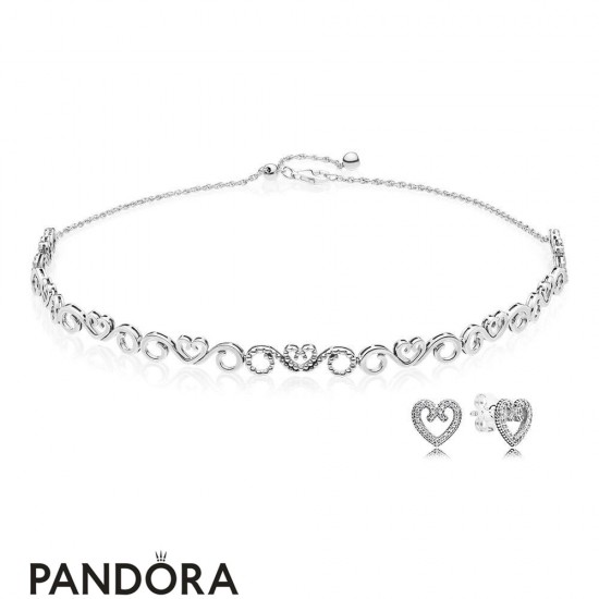 Women's Pandora Heart Swirls Choker And Earring Set Jewelry