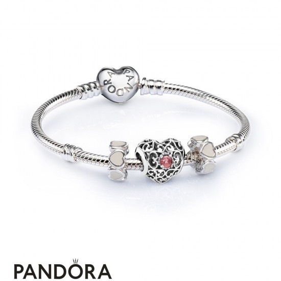 Women's Pandora January Signature Heart Birthstone Charm Bracelet Set Jewelry