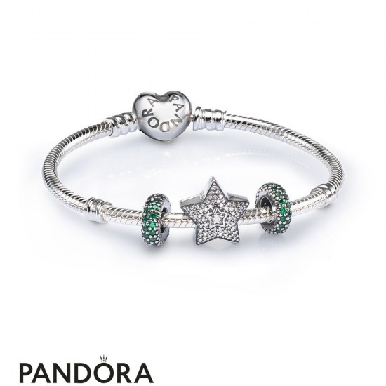 Women's Pandora Pave Wishing Star Charm Bracelet Set Jewelry