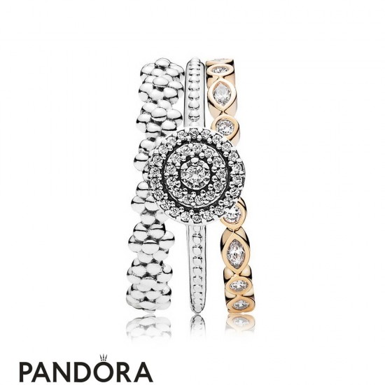 Women's Pandora Two Tone Brilliance Ring Stack Jewelry
