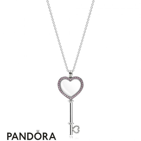Women's Pandora Large Floating Locket Heart Key Sapphire Crystal Fancy Fuchsia Pink Jewelry