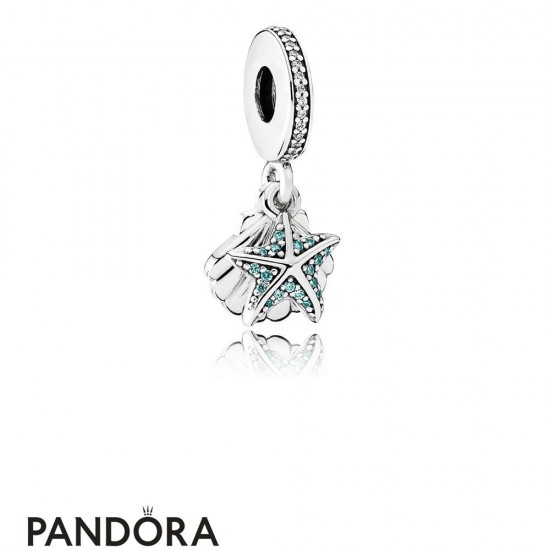 Pandora Pendants Tropical Starfish Sea Shell Pendant Charm Frosty Mint Clear Jewelry
